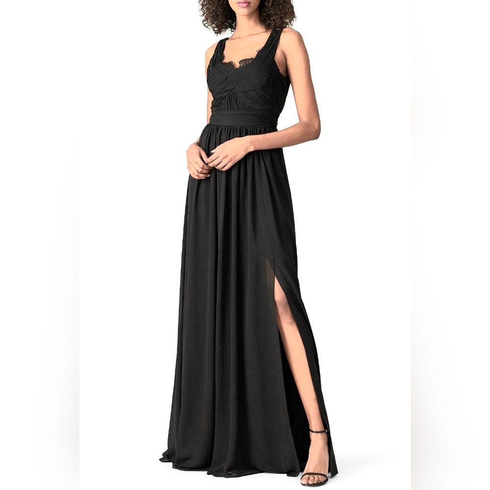 $600 LOVE BY THEIA BLACK CHIFFON LACE EVENING GOWN US 6, 10